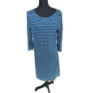 Talbots Women’s Blue & a White Stripped Knit Shift Dress - Size Large Petite